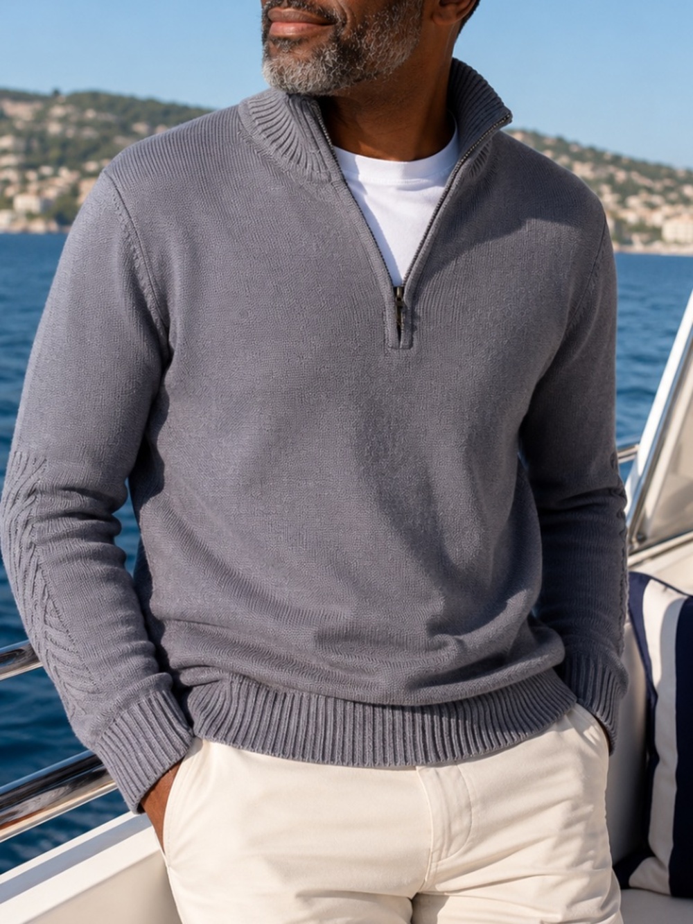 Billy Reid Cotton Cashmere Quarter‎ Zip Sweater Gray Men’s Medium Luxury Soft